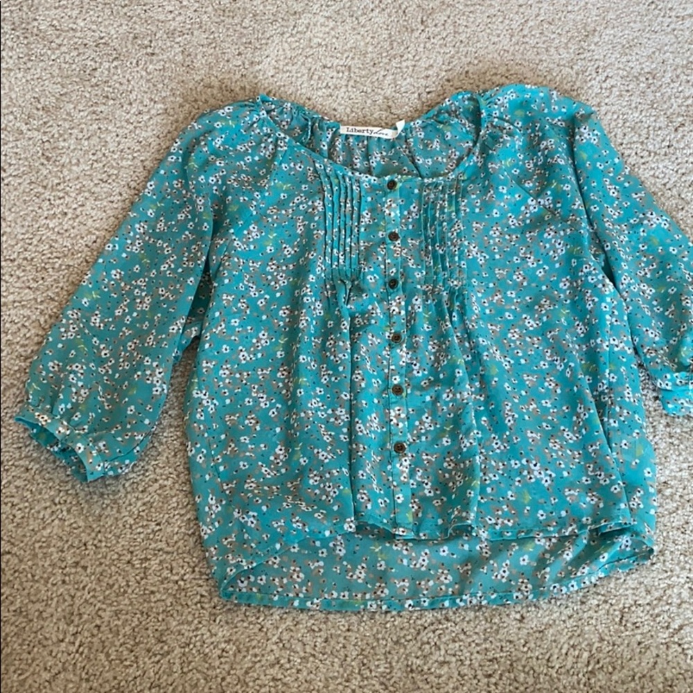 Teal floral blouse